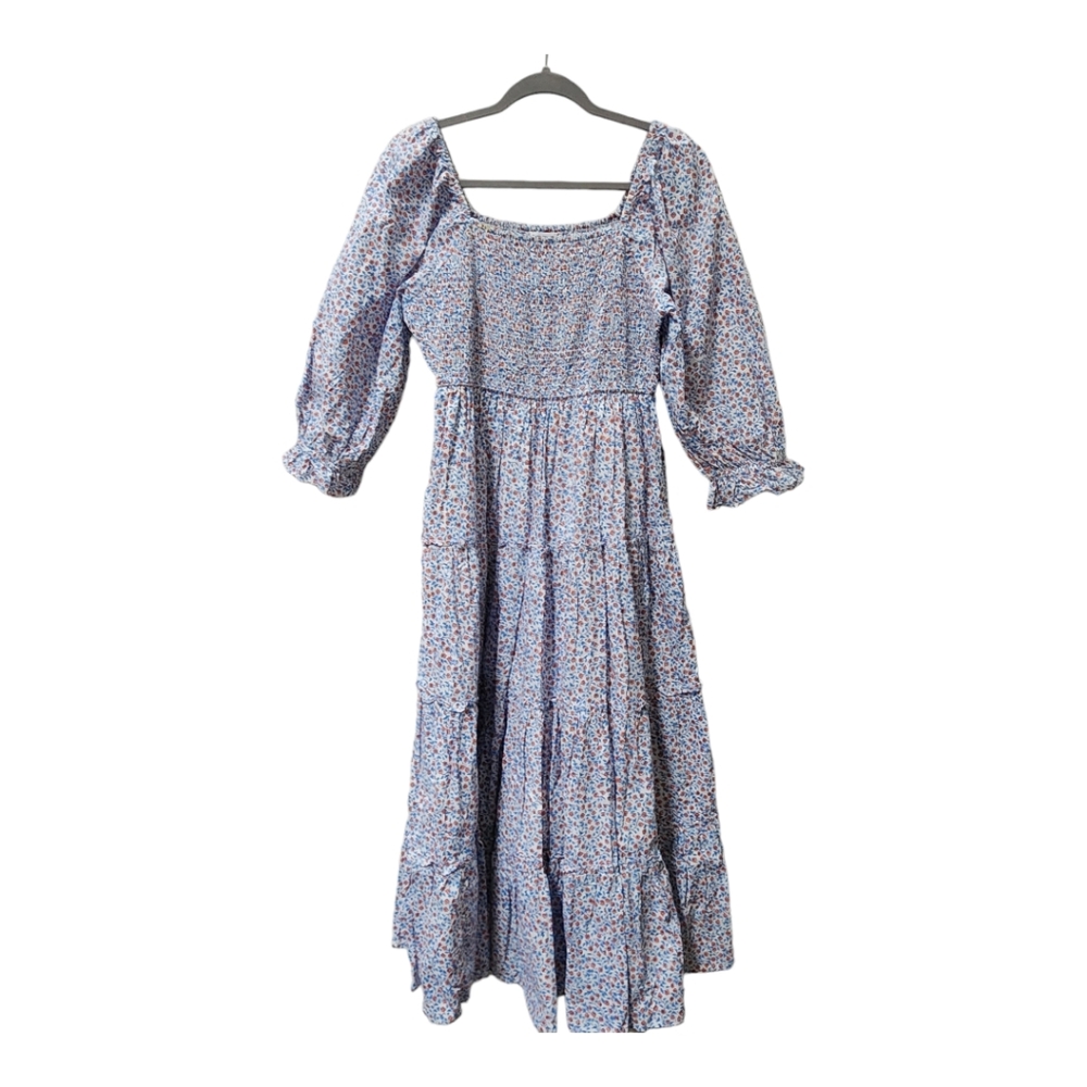 Pink City Prints Floral Midi Smocked Dress - Med